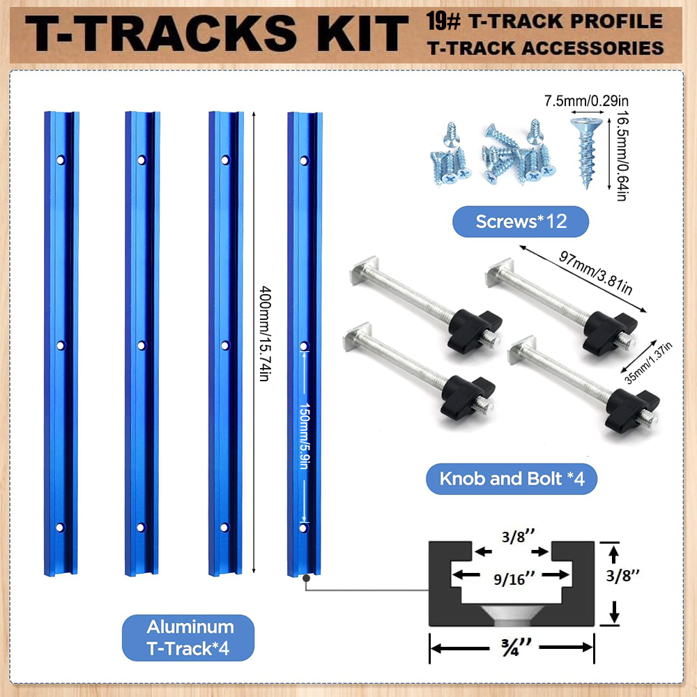 Workshop Tools Diy - Woodworking 19# T-track Kit and Accessories